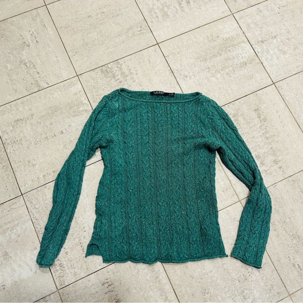 Ralph Lauren Cable Knit Green Fitted Sweater, Sz S